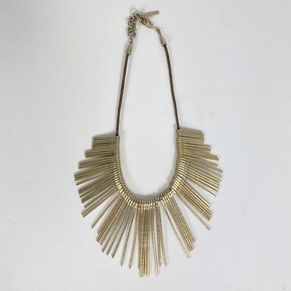 Mythologie Statement Necklace Gold Tone Spikes Cleopatra Fringe Necklace - Picture 1 of 5